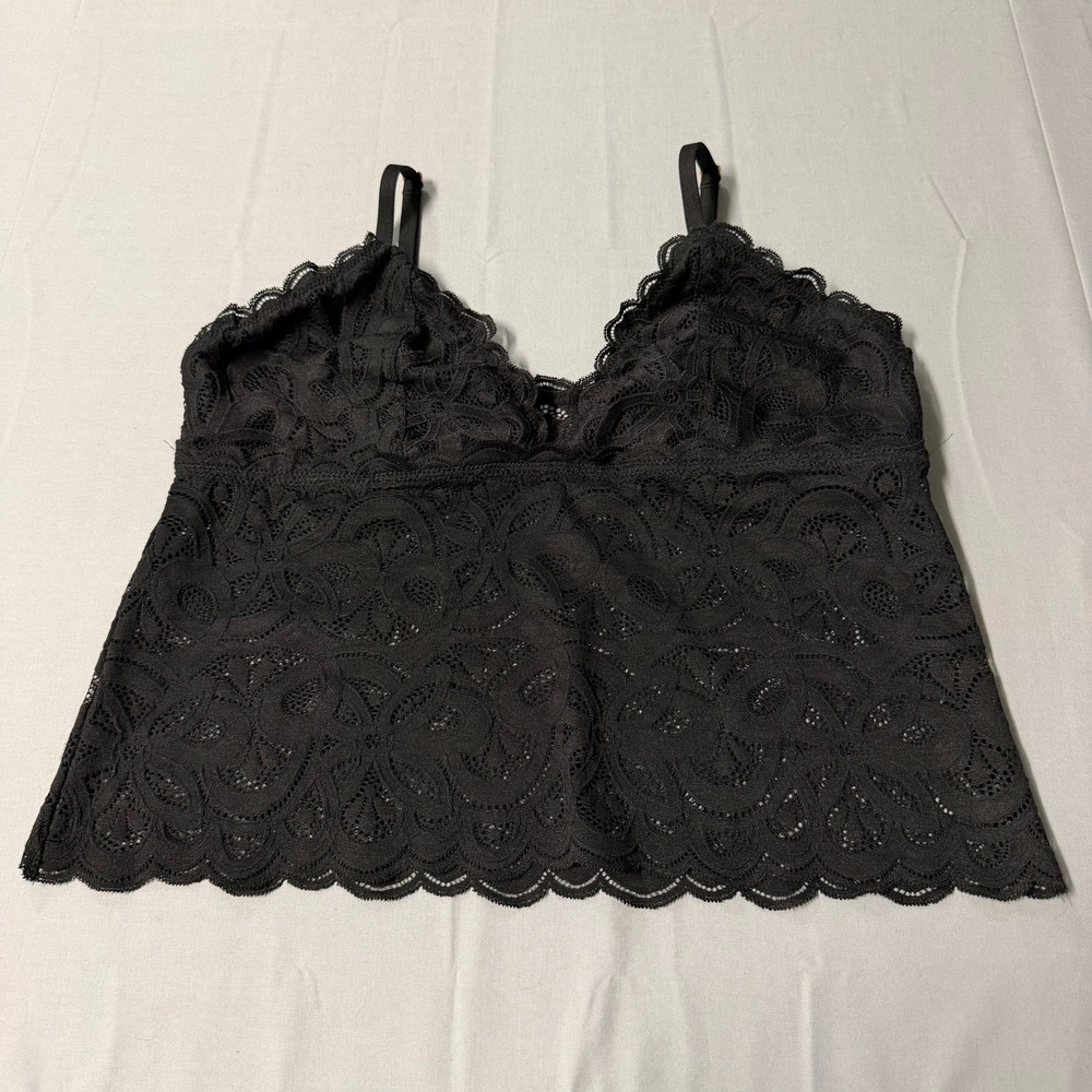 Aerie Real Good Black Floral Lace Camisole V-Neck Adjustable Straps Top Large